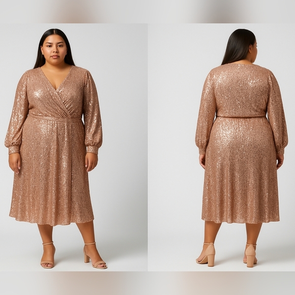 NWT Tahari ASL Long Sleeve Sequin Midi Dress Sz 20W - Picture 1 of 14